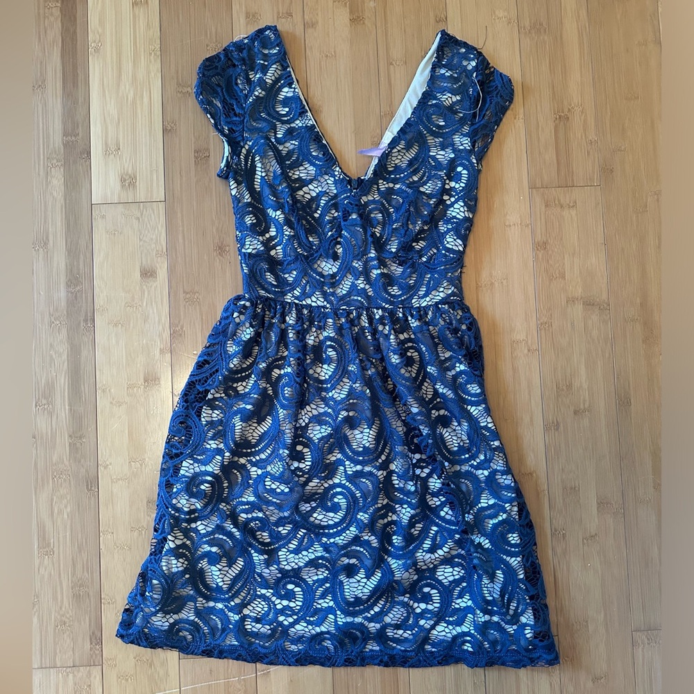 Alya navy blue elegant lace dress